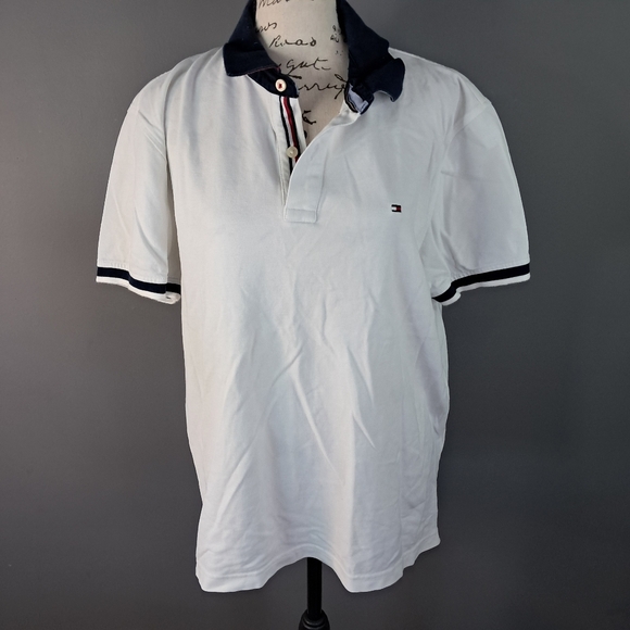 Tommy Hilfiger Other - Tommy Hilfiger Mens Polo Large Custom Fit White Embroidered Logo Short Sleeve